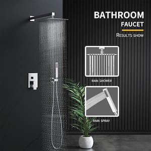 12 in. Single-Handle 2-Spray Wall Mount Rainfall Shower Faucet 2.0 GPM in Chrome (Valve Included)