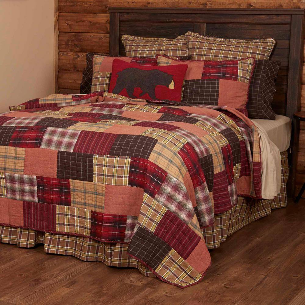 Queen Brown Cotton Reversible Patchwork Quilt Set