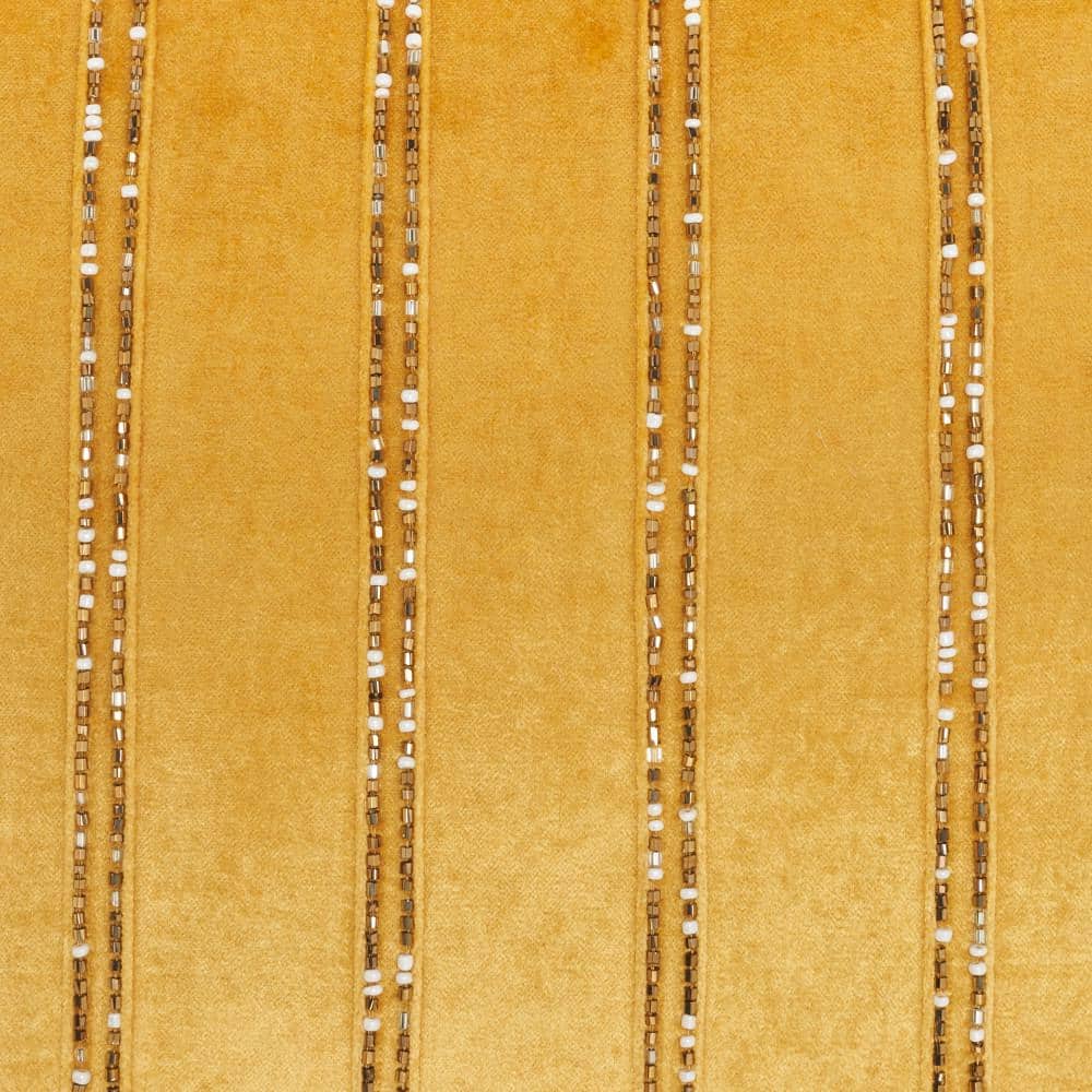 20" Gold Velvet Beaded Striped Square Throw Pillow