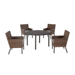 Fernlake 5-Piece Taupe Wicker Outdoor Patio Dining Set with CushionGuard Stone Gray Cushions