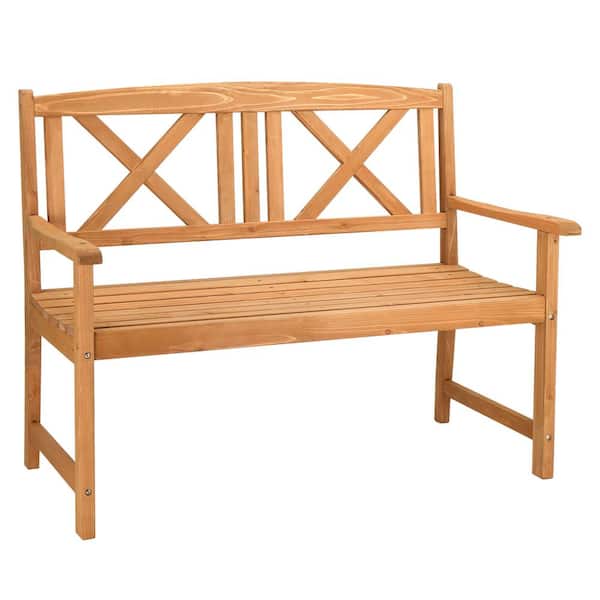 TIRAMISUBEST Primary Color Of Fir 46 in. Wood Outdoor Bench X-Shaped Backrest Structure