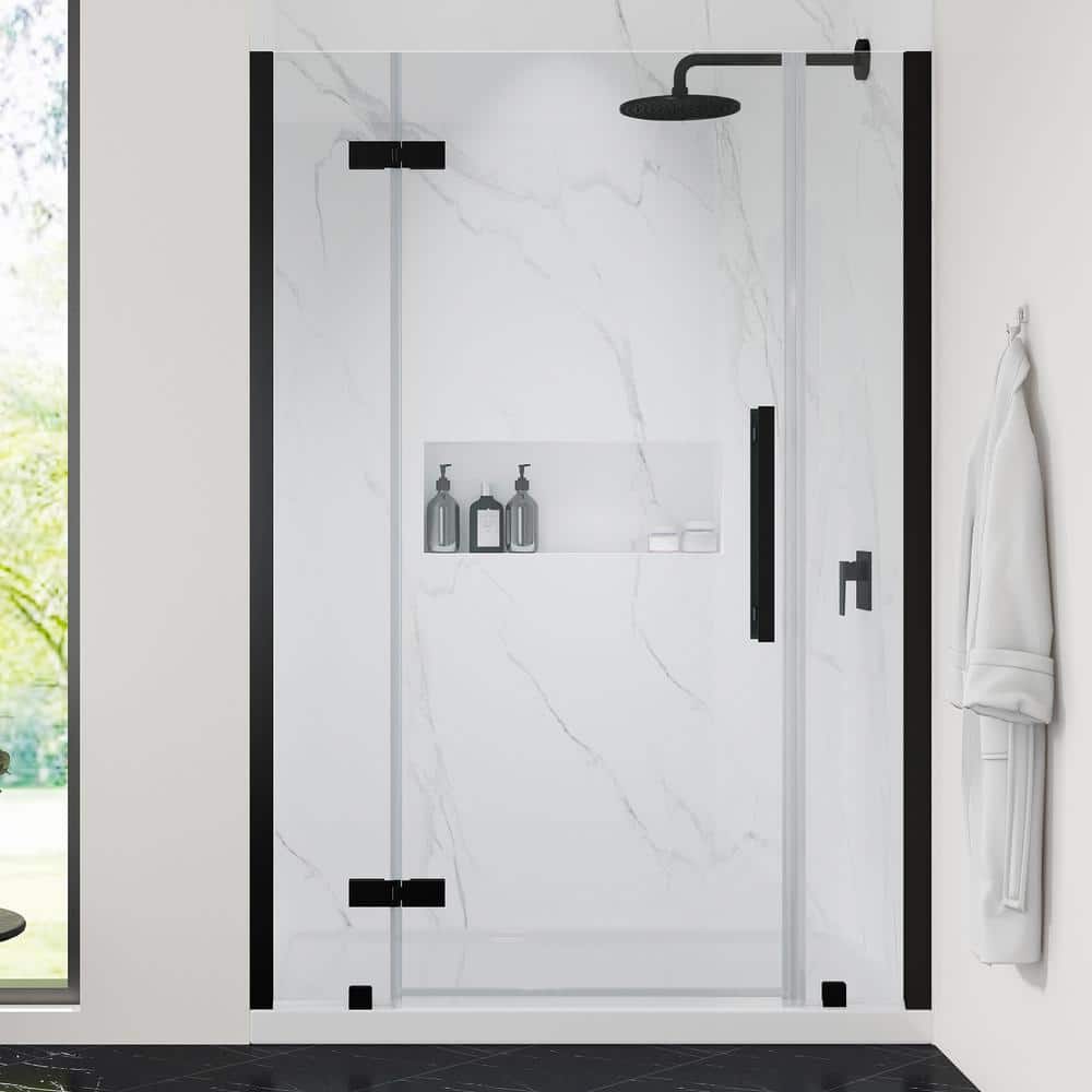Tampa 48" Black Frameless Alcove Shower Kit with Acrylic Base