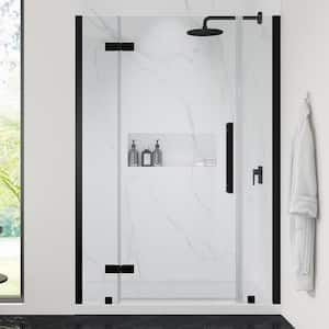 Tampa 48 in. L x 36 in. W x 75 in. H Alcove Shower Kit with Pivot Frameless Shower Door in Black and Shower Pan