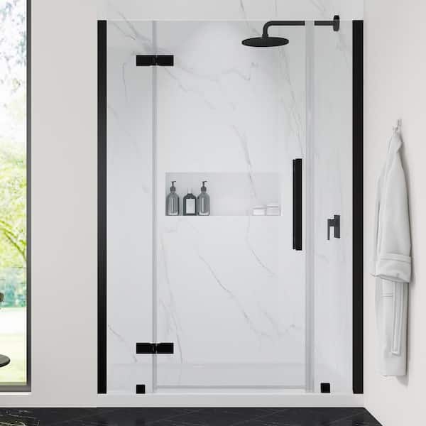 OVE Decors Tampa 48 in. L x 34 in. W x 75 in. H Alcove Shower Kit with Pivot Frameless Shower Door in Black and Shower Pan