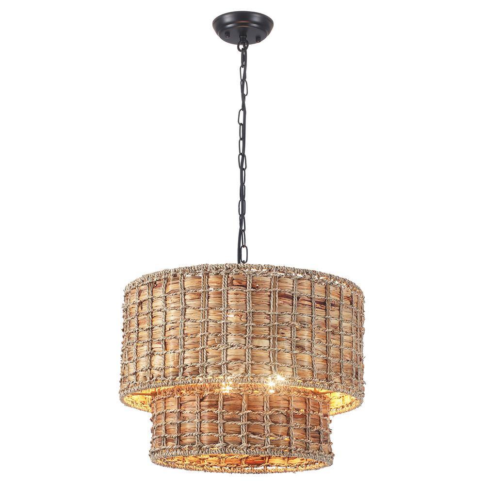 18.9 in. 5-Light Hemp Rope Drum Chandelier Light for Dinning Room with No Bulbs Included price history on PriceWatchPro