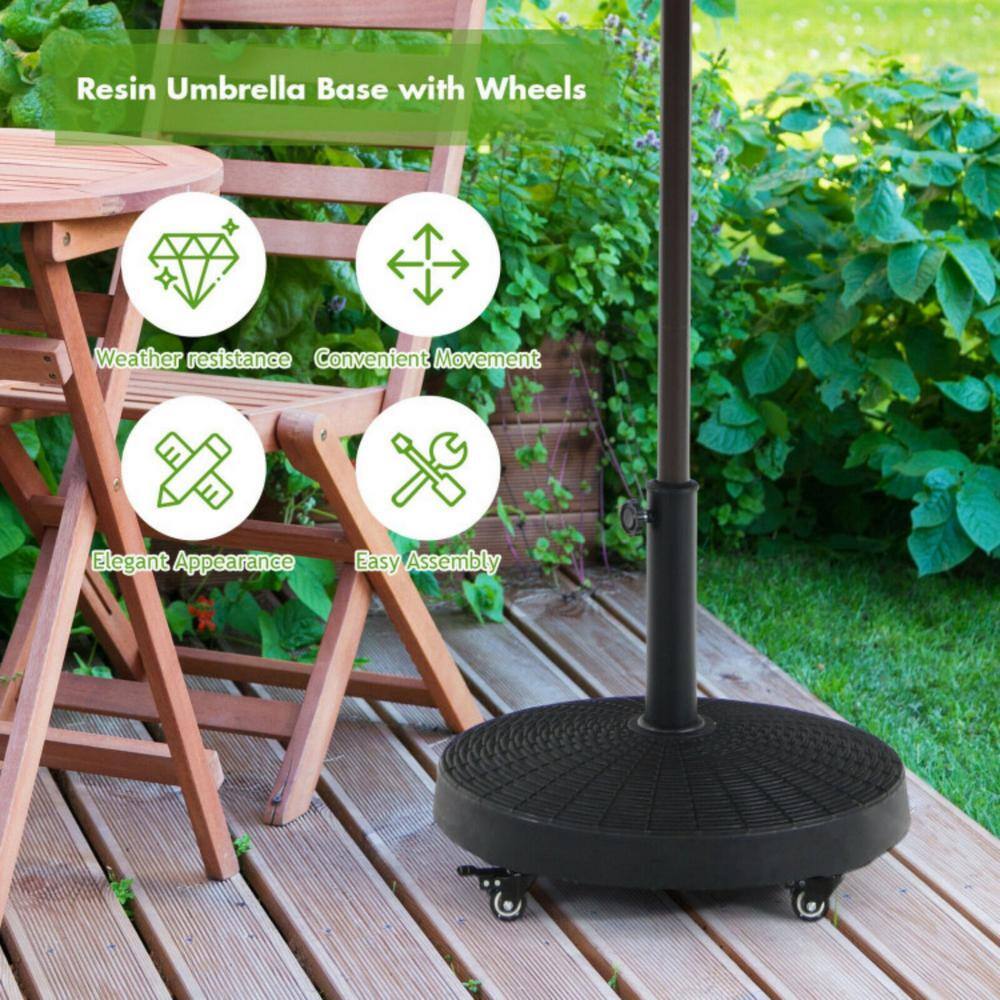 Black Steel Round Parasol Base with Lockable Wheels