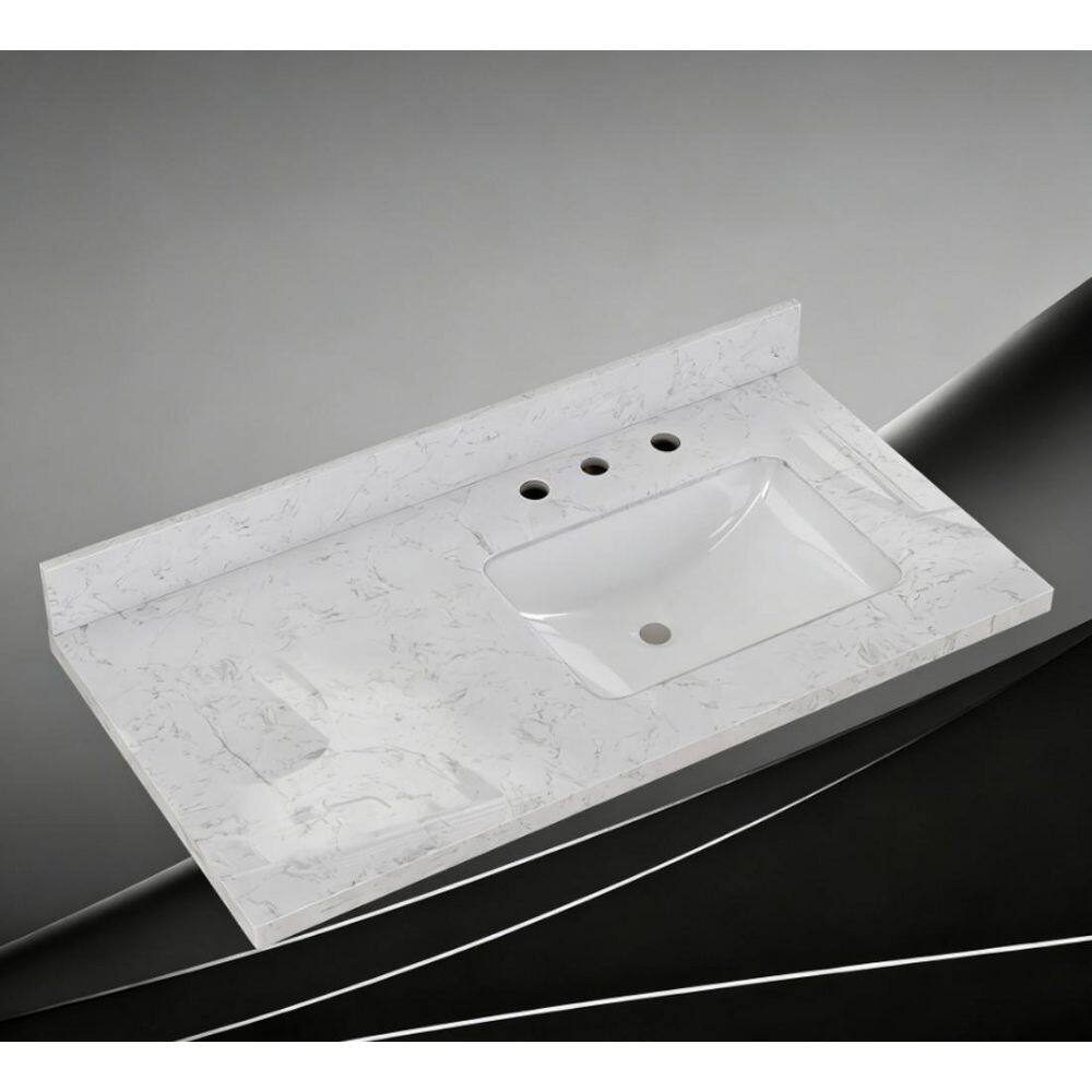 48 in. W x 22 in. D Engineered Stone White Rectangular Right Single Sink Vanity Top in Carrara White w/ 4 in. Backsplash price history on PriceWatchPro