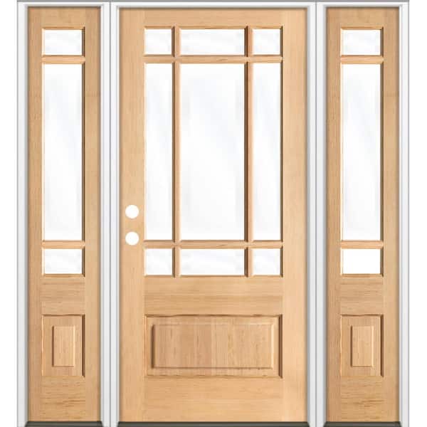 Krosswood Doors 36 in. x 80 in. 3/4 Prairie-Lite Clear Stain Right Hand Hemlock Prehung Front Door Double Sidelite