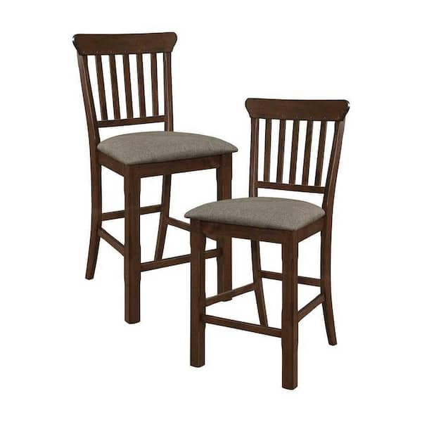 EVERGLADE HOME Cicero 42 in. Dark Brown Full Back Wood Frame Dining Bar Stool with Fabric Seat (Set of 2)