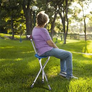 Adjustable Folding Cane Seat Aluminum Alloy Crutch Chair in Light Blue