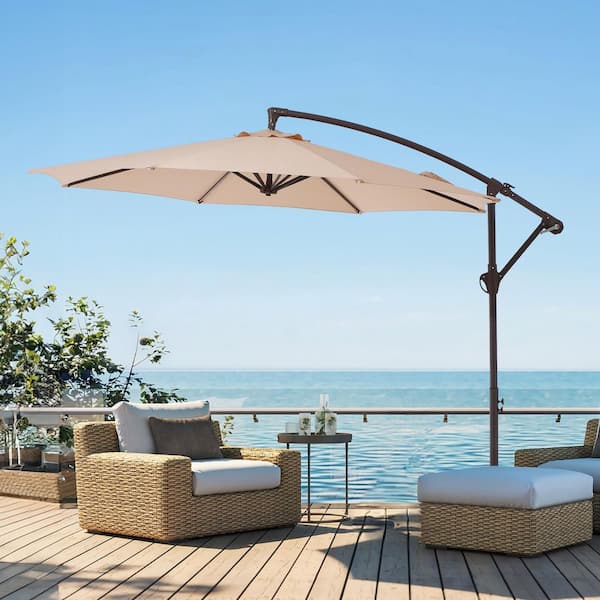 120 in. Outdoor Offset Cantilever Umbrella Patio Umbrella in Beige