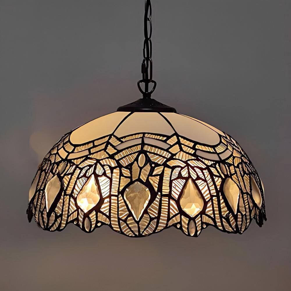 Veloria 1-Light Black Tiffany Bowl Hanging Pendant Light with Multi-Colored Stained Glass Lamp Shade price history on PriceWatchPro