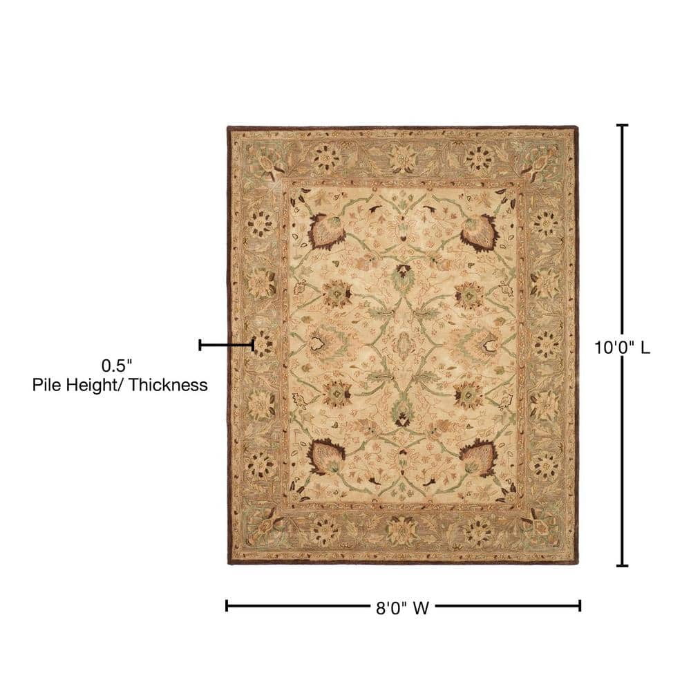 Ivory and Brown 8' x 10' Handmade Wool Floral Rug