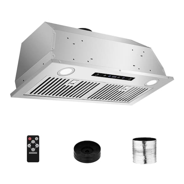 Range Hood Insert 30 in. with Stainless Steel Baffle Filters, 750CFM Kitchen Vent Hood with 3-Speed Fan, 2 LED Lights