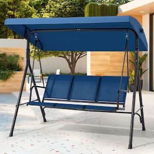 2-Person Blue Metal Patio Swing with Textilene Backrest, Adjustable Canopy, 550lbs Capacity for Backyard, Porch, Garden
