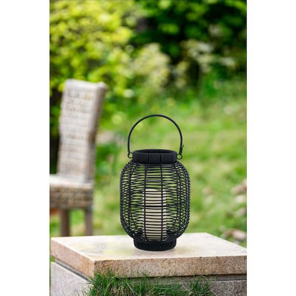 A & B Home 11.8 in. x 8.7 in. Black Poly Rattan Lantern with