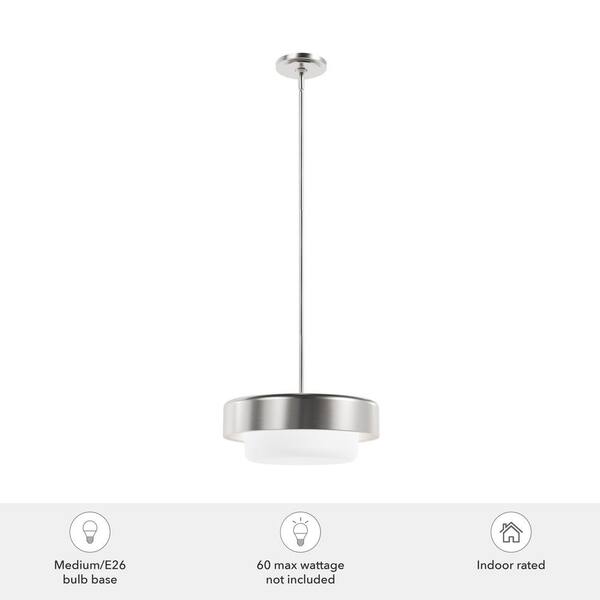 Hunter - Station 2-Light Brushed Nickel Shaded Pendant Light with Cased White Glass Shade