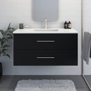 Napa 48 in. W x 22 in. D Single Sink Bathroom Vanity Wall Mounted In Matte Black With White Quartz Countertop