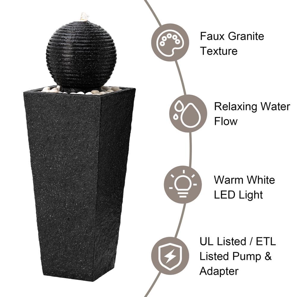 Modern Gray Polyresin Pedestal Fountain with LED Light