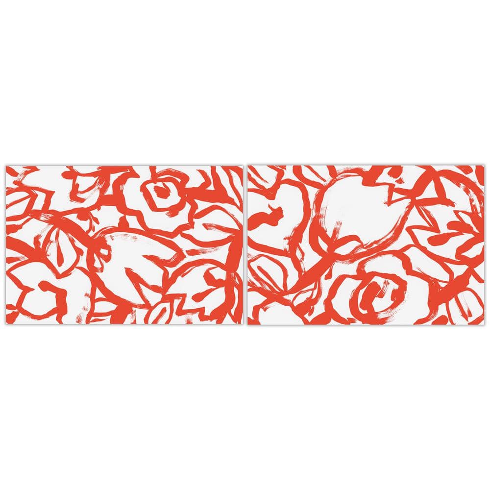 Scarlet Blooms Red Floral Tempered Glass Wall Art Set
