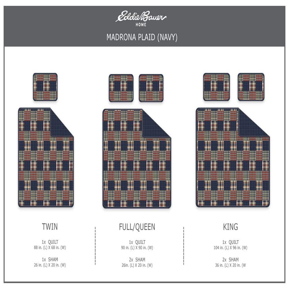Navy Cotton Reversible Full Quilt Set with Shams
