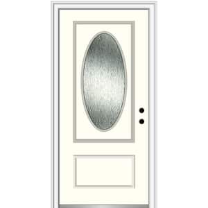 36 in. x 80 in. Left-Hand/Inswing Rain Glass Alabaster Fiberglass Prehung Front Door on 4-9/16 in. Frame
