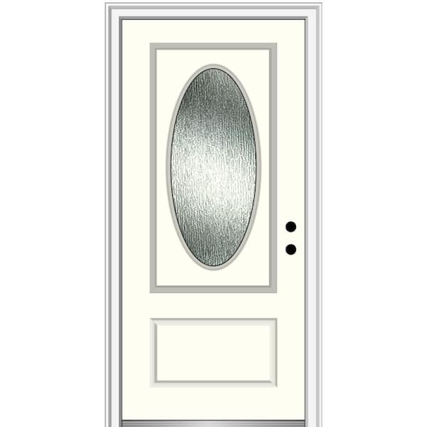 MMI Door 36 in. x 80 in. Left-Hand/Inswing Rain Glass Alabaster Fiberglass Prehung Front Door on 4-9/16 in. Frame