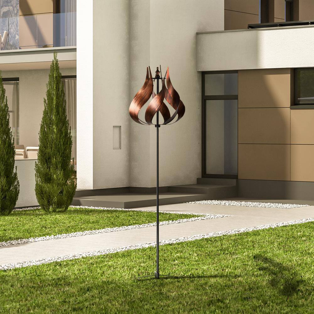 Outdoor 70.2" Copper Tulip Kinetic Windmill Sculpture