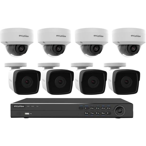 LaView 8-Channel Full HD IP Indoor/Outdoor Surveillance 2TB NVR System (4) 1080P Bullet and (4) Dome Cameras Free Apps