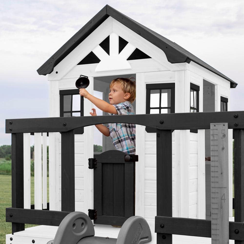 Sweetwater Heights White and Black Elevated Playhouse with Slide