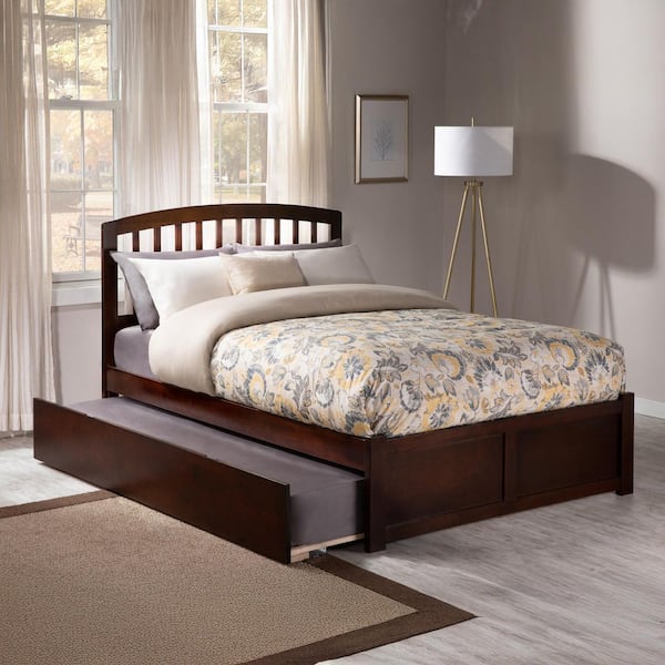 AFI Richmond Walnut Full Platform Bed with Flat Panel Foot Board and Twin Size Urban Trundle Bed