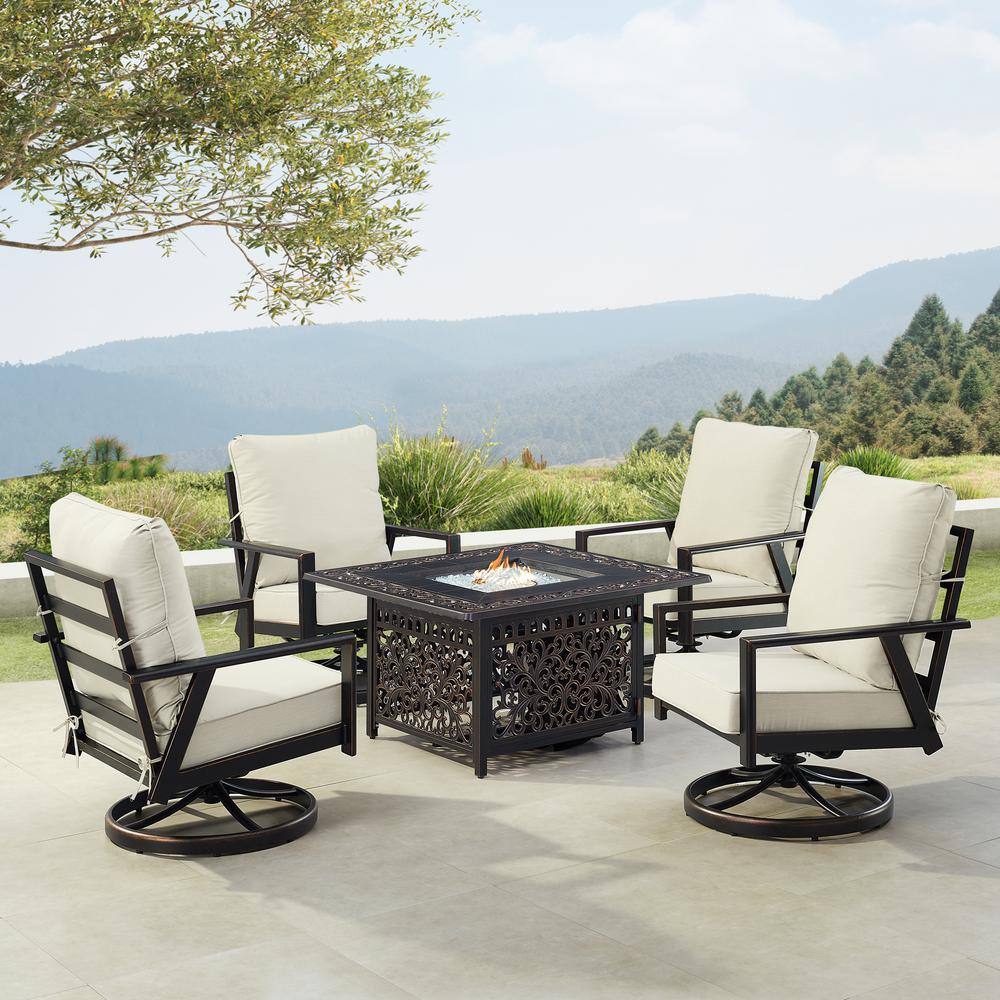 Black 6-Piece Aluminum Patio Fire Pit with 4-Club Chairs Light Grey Cushions price history on PriceWatchPro