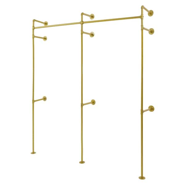 Gold Metal Iron Pipe Clothes Rack Wall Mounted Clothes Display Rack 75 in. W x 86 in. H
