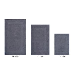 Lux Collection Gray 17 in. x 24 in., 21 in. x 34 in., 24 in. x 40 in. 100% Cotton 3-Piece Bath Rug Set