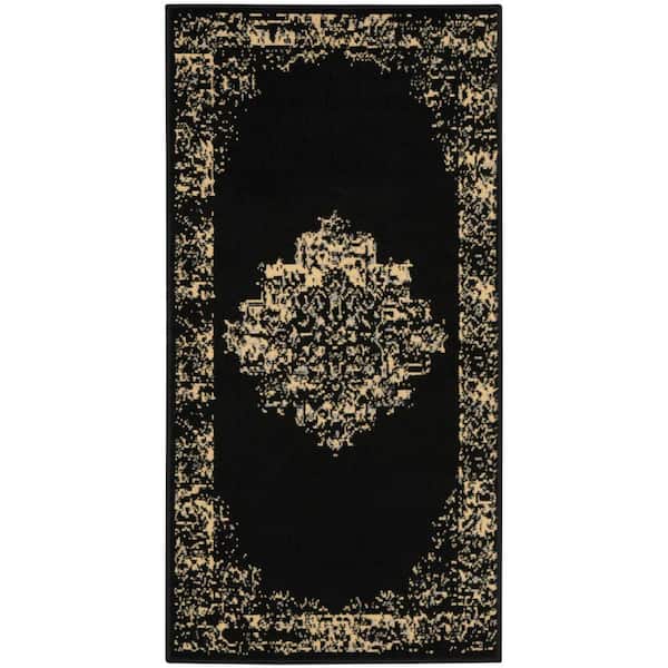Nourison Grafix 2 ft. x 4 ft. Black Vintage Indoor Kitchen Area Rug