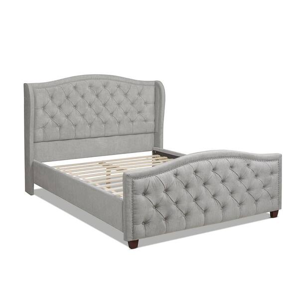 Jennifer Taylor Fontana Gray Upholstered Wood Frame Queen Platform Bed ...