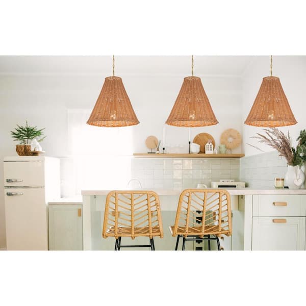 60-Watt 1 Light Natural Cone Woven Pendant Light with Rattan Shade