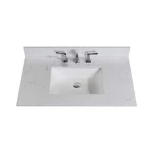 37 in. W Engineered Stone Single Basin Vanity Top in Jazz White with White Basin
