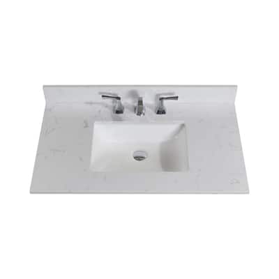 37 in. W Engineered Stone Single Basin Vanity Top in Jazz White with White Basin