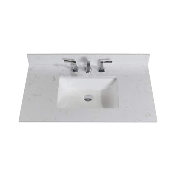 Altair 37 in. W Engineered Stone Single Basin Vanity Top in Jazz White with White Basin