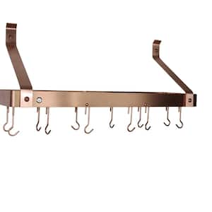 Handcrafted 30 in. Gourmet Bookshelf Wall Rack with Straight Arms and 12-Hooks Brushed Copper