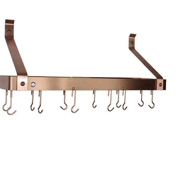 Enclume Handcrafted 30 in. Gourmet Bookshelf Wall Rack with Straight Arms and 12-Hooks Brushed Copper