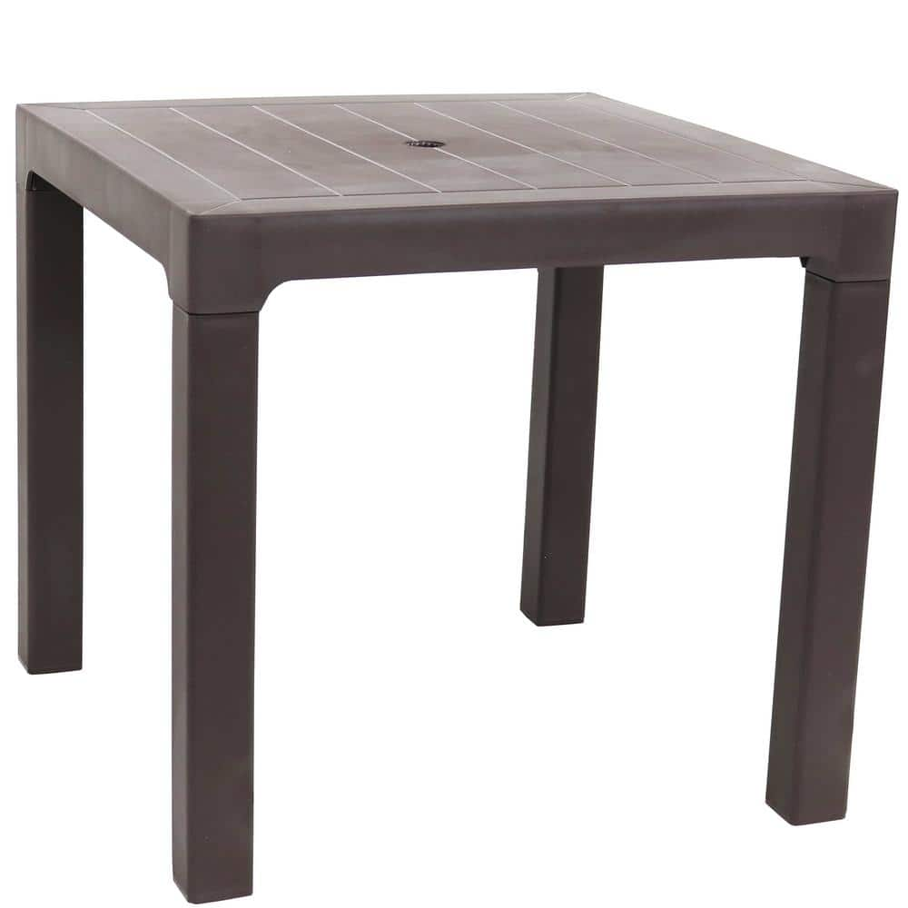 Sunnydaze Decor 31 In. Square Brown Plastic Outdoor Patio Dining Table ...