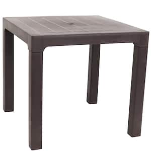 31 in. Square Brown Plastic Outdoor Patio Dining Table