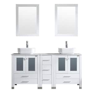 60 in. W x 21.5 in. D x 61 in. H Double Sinks Bath Vanity in White with Ceramic Top and Mirror