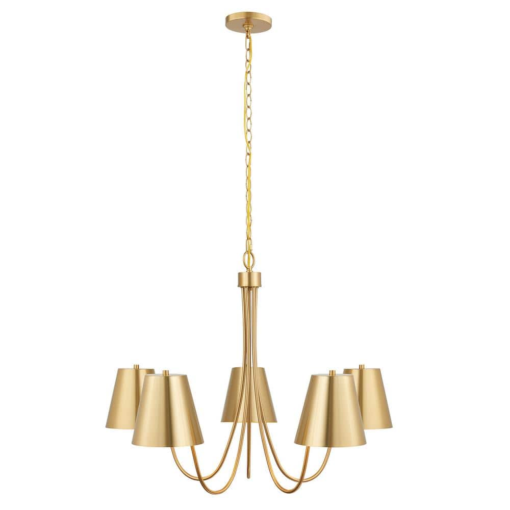 32 in. W x 23 in. H 5-Light Natural Brass Modern Chandelier with Metal Shades price history on PriceWatchPro