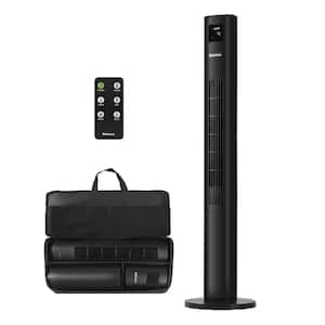 Stack-N-Connect 45 in. Oscillating 4 Speed Tower Fan Black with Storage Bag and Remote Control