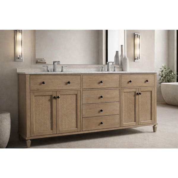 Annie 72 in. W x 22 in. D x 34.5 in. H Double Bath Vanity in Weathered Fir w/Marble Top in Carrara White w/White Basin