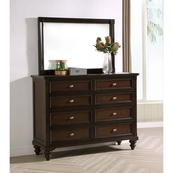 Andover Dark Oak 8-Drawer 58 in. Dresser with Mirror