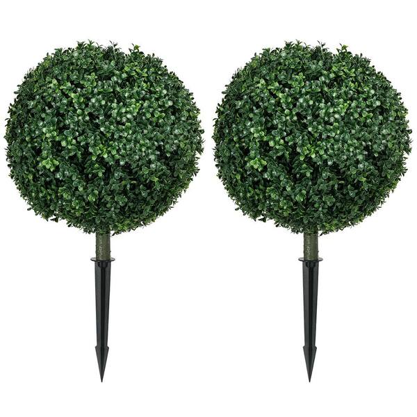 1.3 ft. Artificial Boxwood Ball Bush Topiary Tree with Spike (2